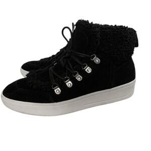 Steve Madden Debora Black Suede & Sherpa Mid Top Sneaker Bootie Size 8